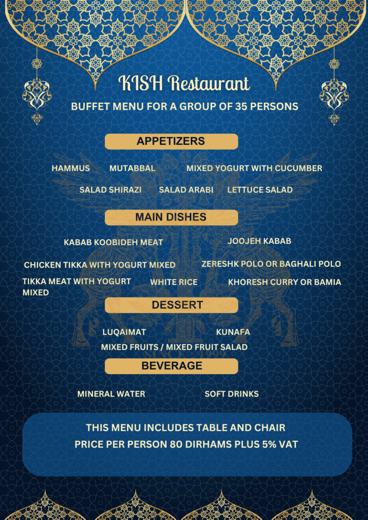 80 dh buffet menu